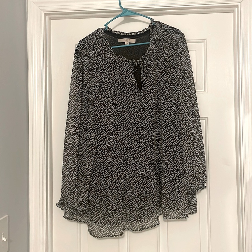 Loft Plus Black and White Peplum Blouse